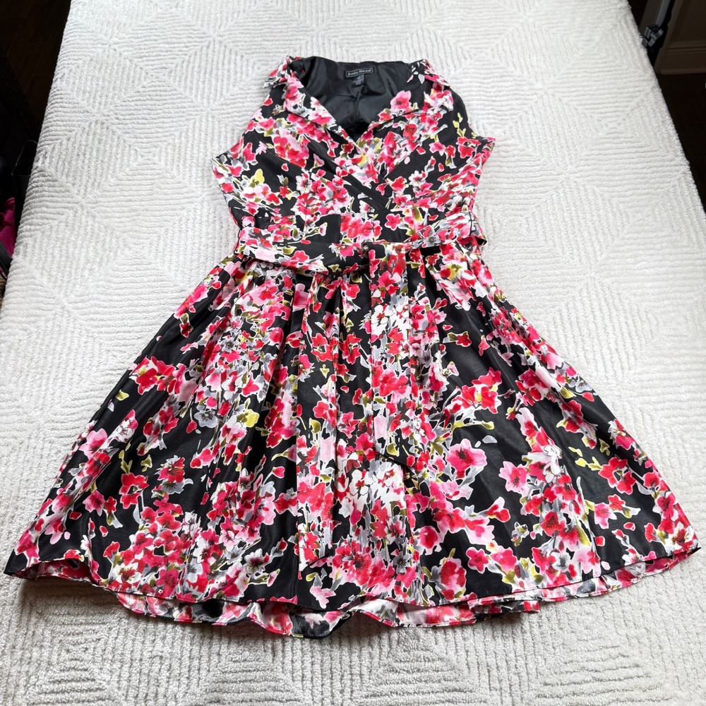Jessica Howard Floral Fit & Flare Dress Women's 14 Black Retro Party Garden